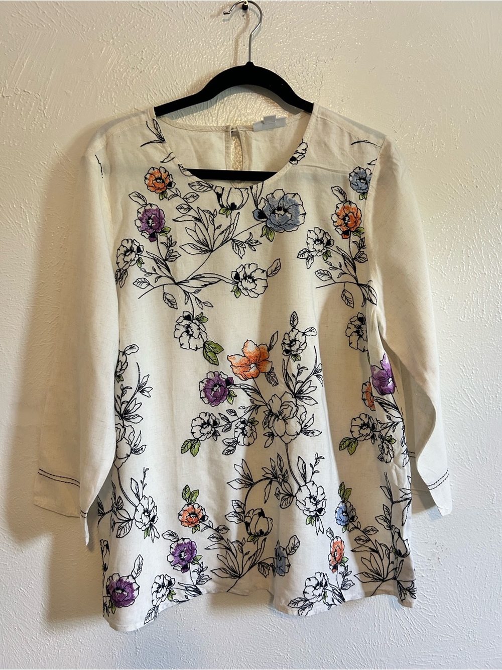 J. Jill Cream Tunic with Multicolor Floral Embroidery